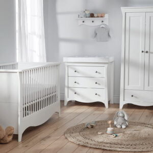 CuddleCo Clara 3 Piece Nursery Furniture Set (Cot Bed, Dresser & Wardrobe) - White